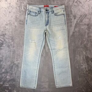 GUESS Crescent Fit Regular Straight Jeans Men's 32x30 Light Blue Distressed